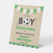 男の子だ!サッカーをテーマにした赤ちゃんシャワーへようこそ 台座サイン (正面)