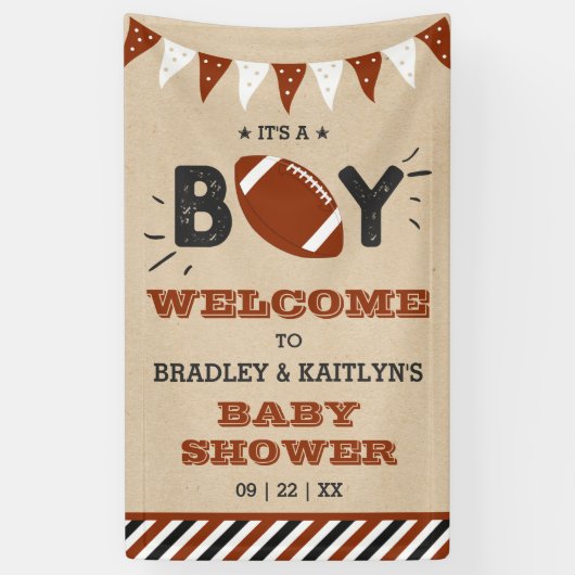 男の子だ！サッカーをテーマにした赤ちゃんシャワーへようこそ 横断幕 (縦)