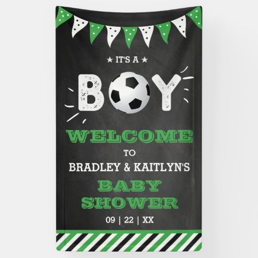 男の子だ!サッカーをテーマにした赤ちゃんシャワーへようこそ 横断幕 (縦)