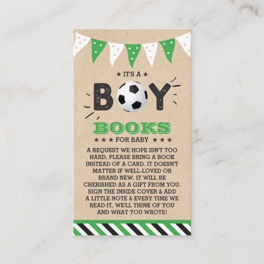 男の子だ！サッカーをテーマにした赤ちゃんシャワー予約リクエスト エンクロージャーカード (正面)