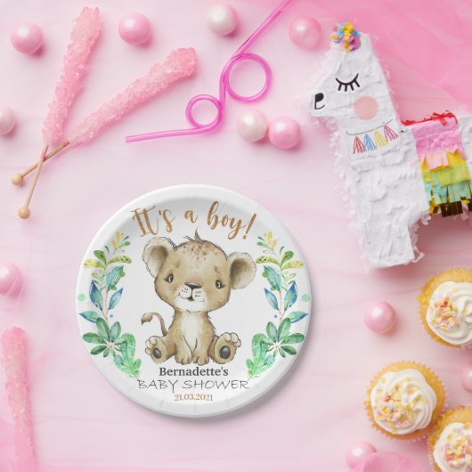 男の子だ！サファリライオンベビーシャワープレート ペーパープレート (パーティー)