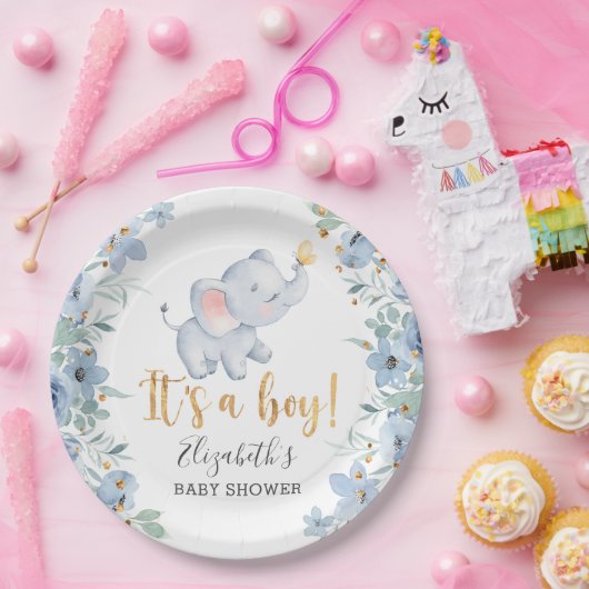 男の子だ！スイートエレファントベビーシャワーパーティー ペーパープレート (パーティー)