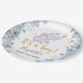 男の子だ！スイートエレファントベビーシャワーパーティー ペーパープレート (アングル)