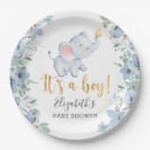 男の子だ！スイートエレファントベビーシャワーパーティー ペーパープレート (正面)