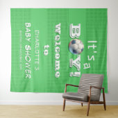 男の子だ!スポーツサッカーベビーシャワー背景 タペストリー (インサイチュ(横))