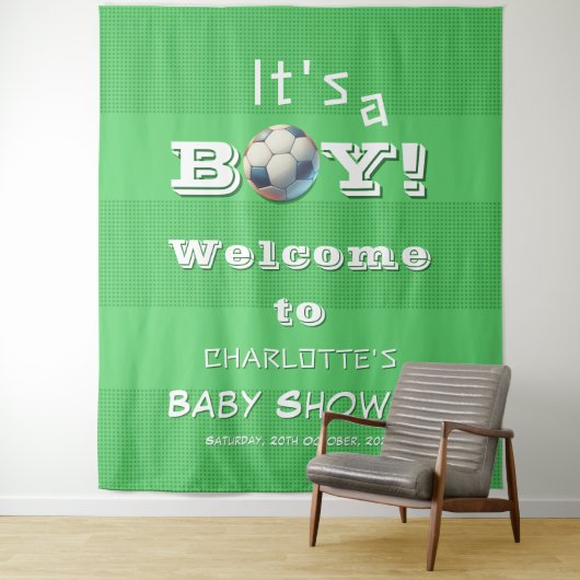 男の子だ!スポーツサッカーベビーシャワー背景 タペストリー (インサイチュ)