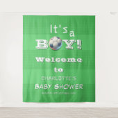 男の子だ!スポーツサッカーベビーシャワー背景 タペストリー (正面)