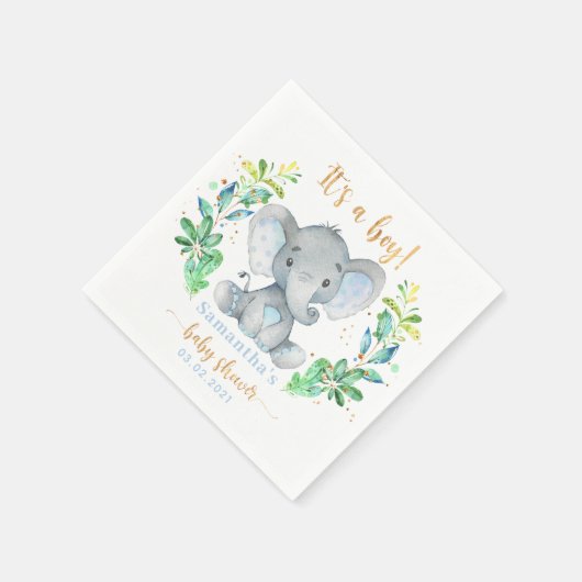 男の子だ!ゾウ赤ちゃんシャワーナプキン スタンダードカクテルナプキン (角)