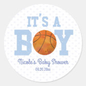 男の子だ！バスケットボールの赤ちゃんシャワーのパーティーの好意 ラウンドシール (正面)