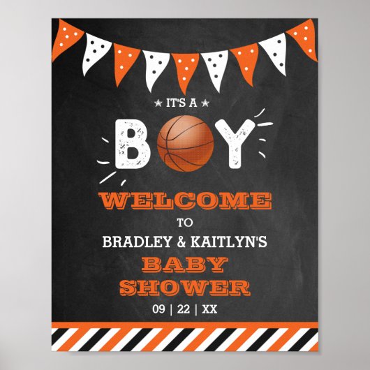 男の子だ！バスケットボールをテーマにしたベビーシャワーへようこそ ポスター (正面)