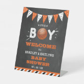 男の子だ!バスケットボールをテーマにしたベビーシャワーへようこそ 台座サイン (正面)