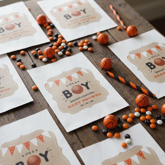 男の子だ!バスケットボールをテーマにした共同ベビーシャワー フェイバーバッグ