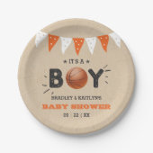 男の子だ!バスケットボールをテーマにした共同ベビーシャワー ペーパープレート (正面)