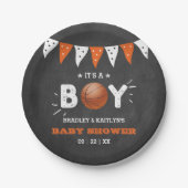 男の子だ!バスケットボールをテーマにした共同ベビーシャワー ペーパープレート (正面)