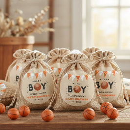 男の子だ！バスケットボールをテーマにした共同ベビーシャワー ラウンドシール