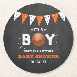 男の子だ！バスケットボールをテーマにした共同ベビーシャワー ラウンドペーパーコースター