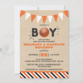 男の子だ!バスケットボールをテーマにした共同ベビーシャワー 招待状 (正面)