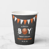 男の子だ！バスケットボールをテーマにした共同ベビーシャワー 紙コップ (裏面)