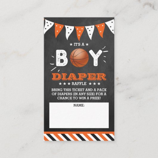 男の子だ！バスケ赤ちゃんシャワーおむつラッフル エンクロージャーカード (正面)