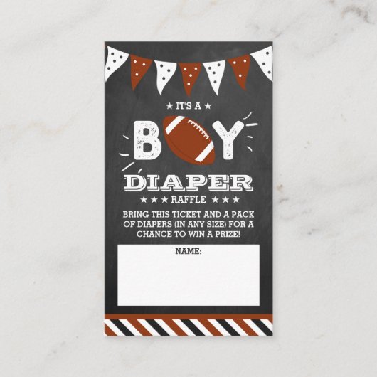 男の子だ！フットボール赤ちゃんシャワーおむつラッフル エンクロージャーカード (正面)
