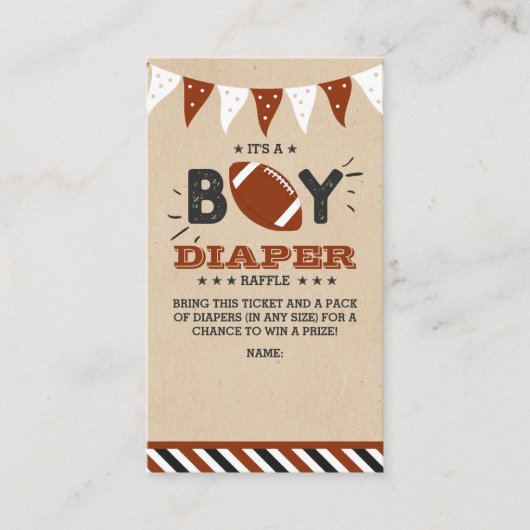 男の子だ！フットボール赤ちゃんシャワーおむつラッフル エンクロージャーカード (正面)