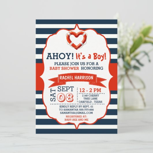 男の子だ！ブイ航海のベイビーシャワー招待状 招待状 (スタンド正面)