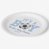 男の子だ!ブルーサッカーの赤ちゃんシャワー ペーパープレート (アングル)