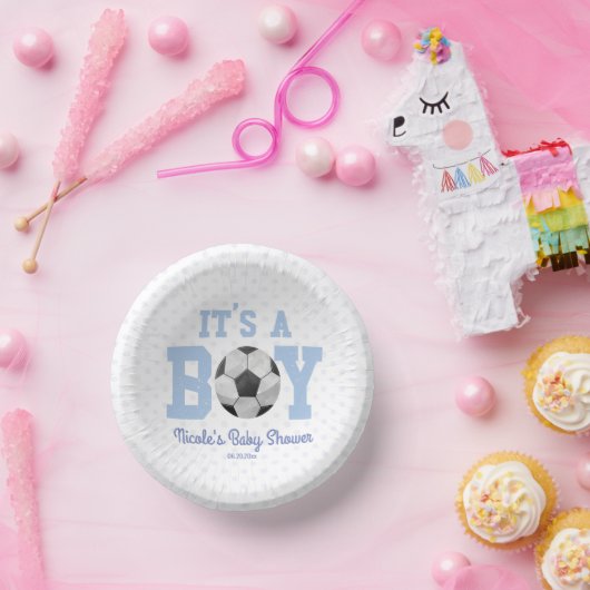 男の子だ！ブルーサッカーの赤ちゃんシャワー ペーパーボウル (パーティー)