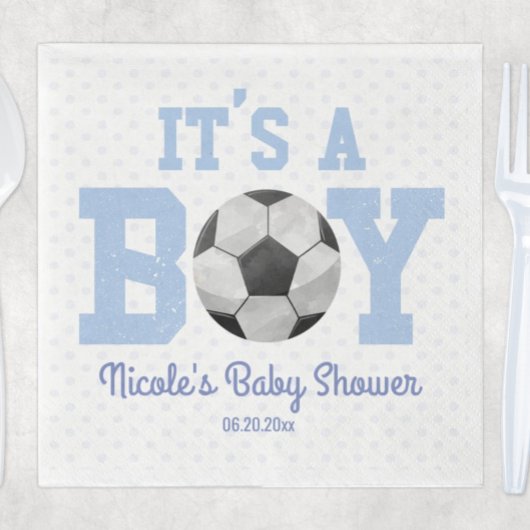 男の子だ！ブルーサッカーボール赤ちゃんシャワー スタンダードランチョンナプキン