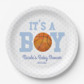 男の子だ!ブルーバスケットボールベビーシャワー ペーパープレート (正面)
