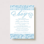 男の子だ！ブルーファンシー&ホワイトレース赤ちゃんシャワー 招待状