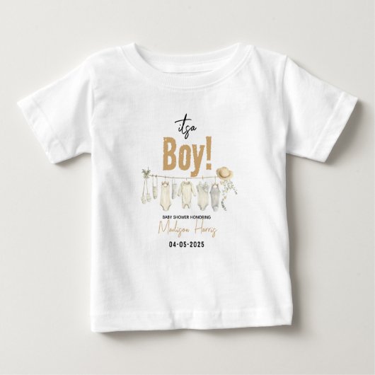 男の子だ!ブルーベビーシャワー – かわいい&甘い ベビーTシャツ (正面)