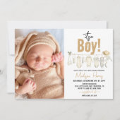 男の子だ!ブルーベビーシャワー – かわいい&甘い 招待状 (正面)