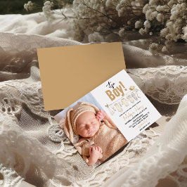 男の子だ！ブルーベビーシャワー – かわいい&甘い 招待状