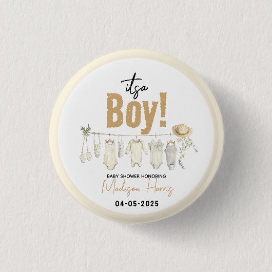 男の子だ!ブルーベビーシャワー – かわいい&甘い 缶バッジ (正面)