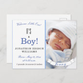 男の子だ！ブルーモダンベビーフォト誕生 案内ポストカード (正面/裏面)