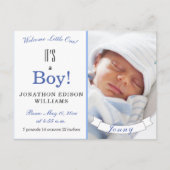 男の子だ!ブルーモダンベビーフォト誕生 案内ポストカード (正面)