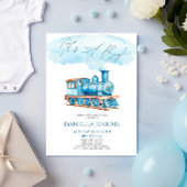 男の子だ！ブルーヴィンテージ列車赤ちゃんシャワー 招待状