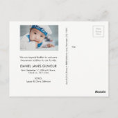 男の子だ！ブルー航海のテーマのベビー写真 ポストカード (裏面)