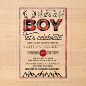 男の子だ!プライド素朴ランバージャックベビーシャワー アクリル招待状 (正面)