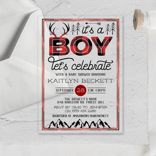 男の子だ!プライド素朴ランバージャックベビーシャワー アクリル招待状