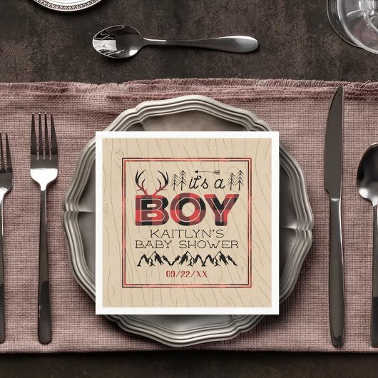 男の子だ!プライド素朴ランバージャックベビーシャワー スタンダードカクテルナプキン