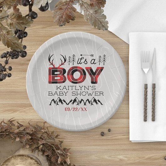 男の子だ!プライド素朴ランバージャックベビーシャワー ペーパープレート