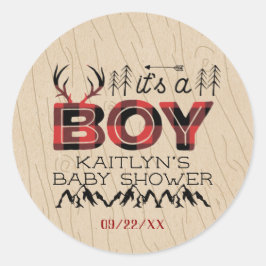 男の子だ!プライド素朴ランバージャックベビーシャワー ラウンドシール