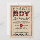 男の子だ!プライド素朴ランバージャックベビーシャワー 招待状 (正面)