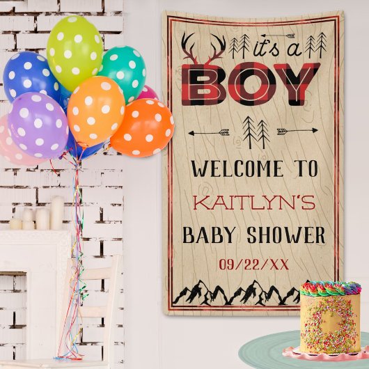 男の子だ!プライド素朴ランバージャックベビーシャワー 横断幕