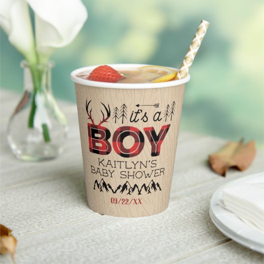 男の子だ!プライド素朴ランバージャックベビーシャワー 紙コップ (インサイチュ)