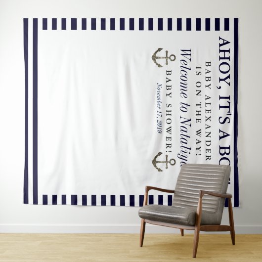 男の子だ！ベイビーシャワーの写真撮影ブース タペストリー (インサイチュ(横))