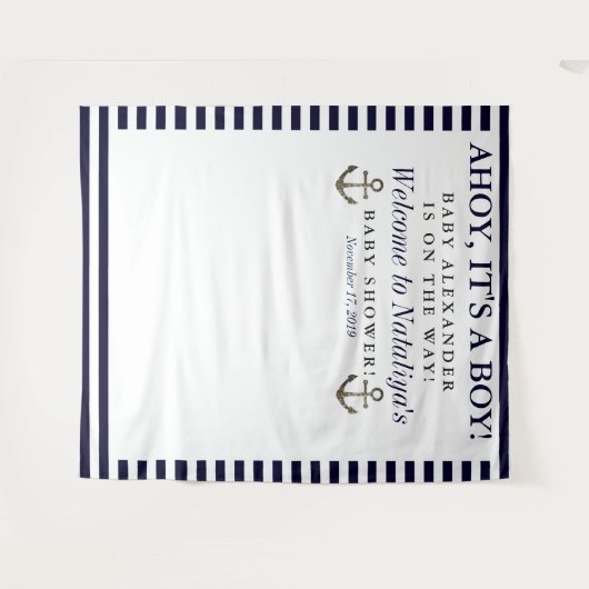 男の子だ！ベイビーシャワーの写真撮影ブース タペストリー (正面(横))