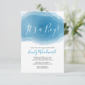 男の子だ！ベビーシャワーブルーウォーターカラー抽象芸術 招待状 (スタンド正面)